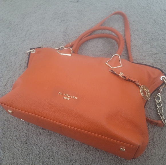 Authentic - Da Milano Italia - Orange - Leather Handbag with Fabric Dust Bag - Picture 3 of 6